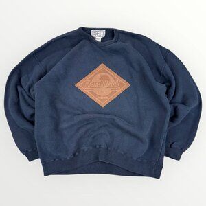 Vintage Moratti Sweatshirt Suede Hard Rock Cafe Toronto Patch Navy Pullover 1X